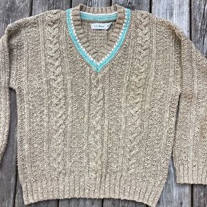 Vintage Mens LL Bean Linen Blend VNeck Sweater Large L Retro